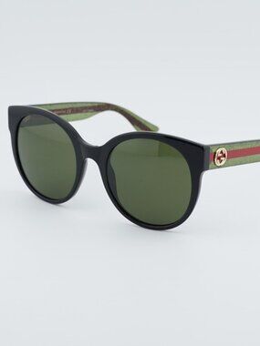 Gucci GG0035S 002 Women Sunglasses Black Round Frame, Green Lenses
